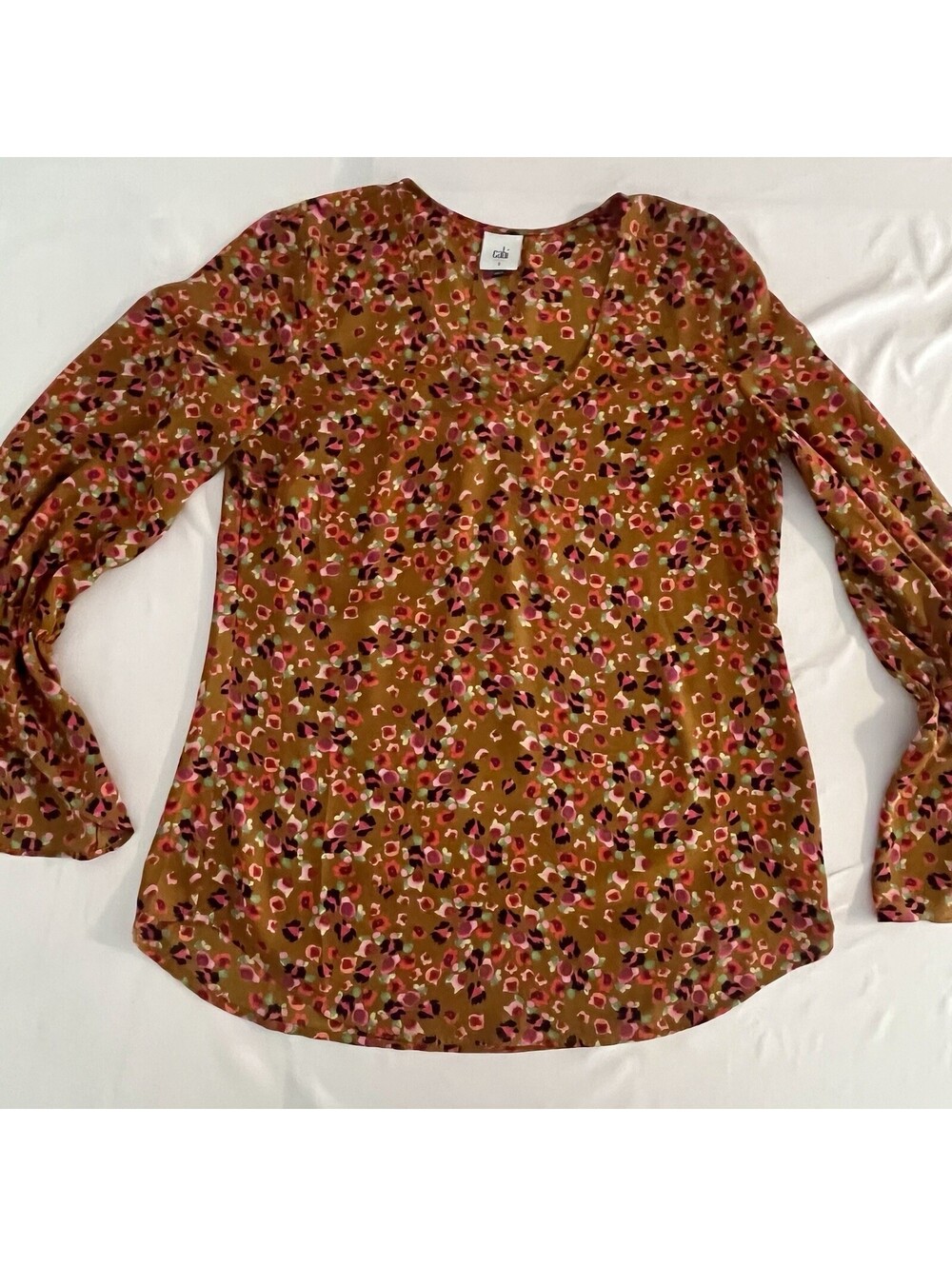 Cabi Burnished Floral Bell Sleeve Blouse Top #4042